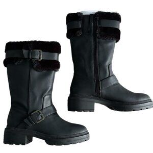 black fur combat boots